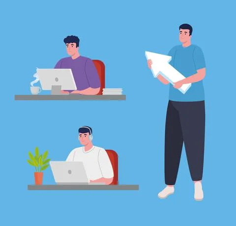 Developers software with computers male characters Stockillustratie