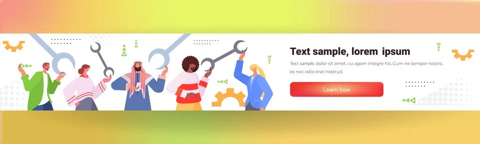 Developers team carrying wrench programmers creating website ui web development Stock Illustration