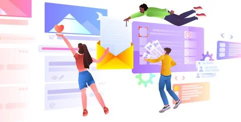 Developers team creating website ui web application development program software Stock Illustration