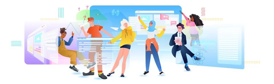 Developers team creating website ui interface web application development Illustrazione stock