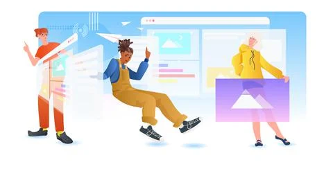 Developers team creating website ui interface web application development Stock Illustration