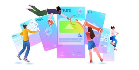 Developers team creating website ui interface web application development Stock Illustration