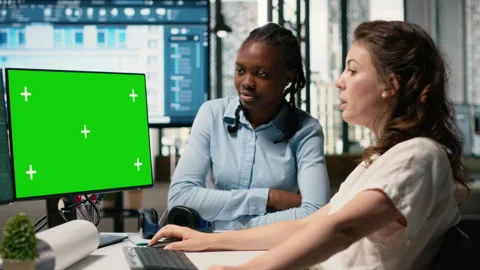 Developers team planning construction with software tools and green screen Stock Footage 316794814