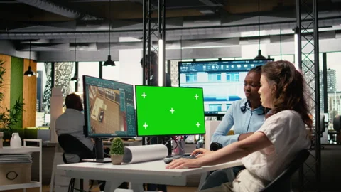 Developers team planning construction with software tools and green screen Stock Footage 316795856