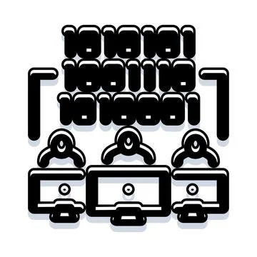 Developers team working on binary code programming project Stock Illustration