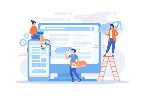 Developers use software on multiple devices. Cross-platform software, multi.. Stockillustratie