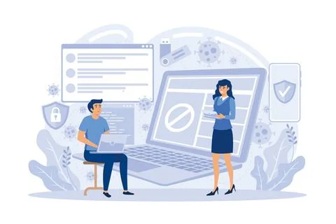 Developers work on cyber security program. Cyber security software, informa.. Stockillustratie