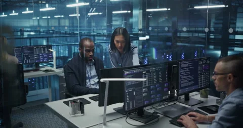 Developers Working on Computers in Data Center Office Stock Footage 296174242
