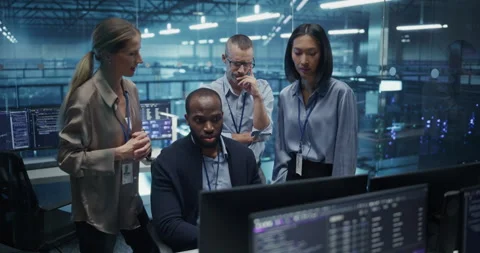 Developers Working on Computers in Data Center Office Stock Footage 296174265