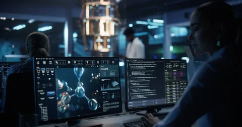 Developers Working with Quantum Computer Stock Footage 318965500