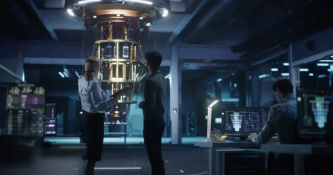 Developers Working with Quantum Computer Video stock 318965789