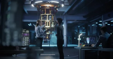 Developers Working with Quantum Computer Stock Footage 318965791