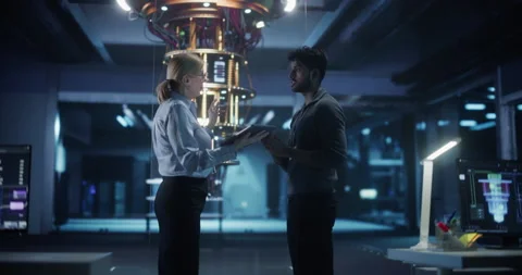 Developers Working with Quantum Computer Stock Footage 318965792