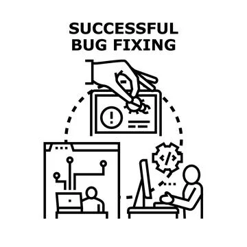Developers working on successful bug fixing process concept Stock Illustration