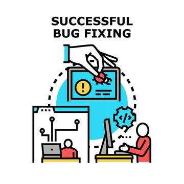 Developers working on successful bug fixing process concept Stock Illustration