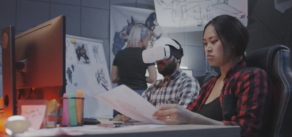 Developers working on video game Stock Photos