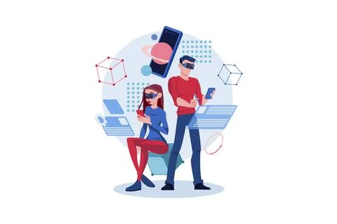 Developers working on virtual blockchain Stock Illustration