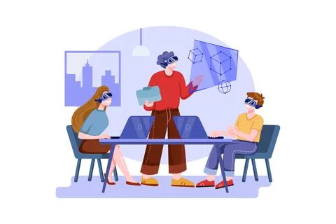 Developers working on virtual blockchain Stock Illustration