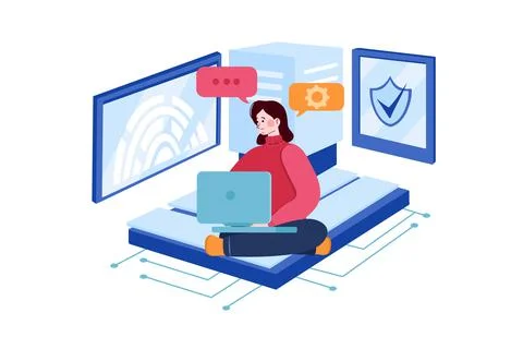 Developers working on virtual blockchain Stock Illustration