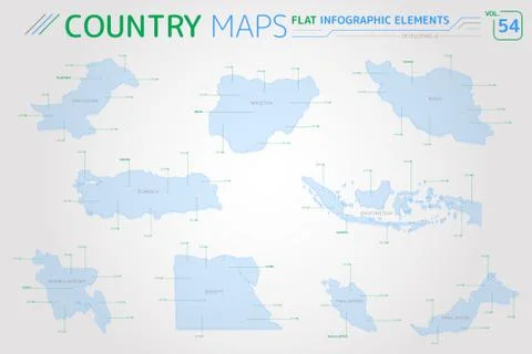 Developing-8, Indonesia, Iran, Egypt, Nigeria, Malaysia, Pakistan, Turkey Maps Stock Illustration