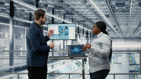 Developing advanced electronics, AI deep learning tech and employees Stock Footage 333380853