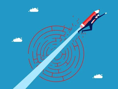 Developing and solving problems to overcome obstacles. A flying businessman w 스톡 일러스트