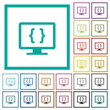Developing application flat color icons with quadrant frames Illustrazione stock