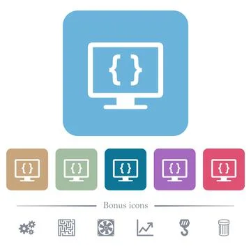 Developing application flat icons on color rounded square backgrounds Illustrazione stock