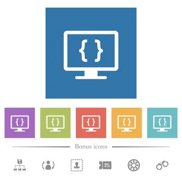 Developing application flat white icons in square backgrounds Stock-Illustration