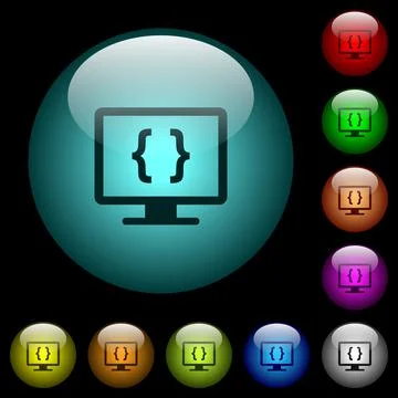 Developing application icons in color illuminated glass buttons Illustrazione stock