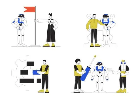 Developing artificial intelligence technologies concept vector illustration pack 스톡 일러스트