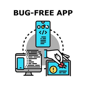 Developing bug free app software using quality assurance Stock Illustration