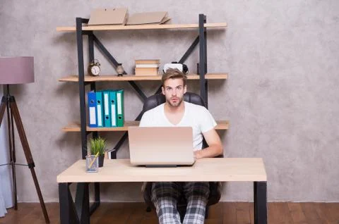 Developing business. Online sales technologies. Boss in office. Man beaded Stock Photos