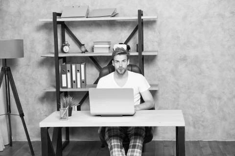 Developing business. Online sales technologies. Boss in office. Man beaded Stock Photos