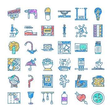 Developing business technology finance and art doodle icons イラスト素材