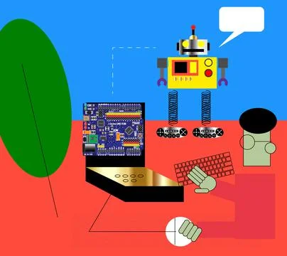 Developing chatbot process developer at computer Illustrazione stock