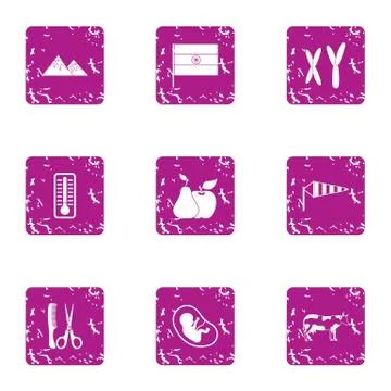 Developing city icons set, grunge style Ilustración de archivo