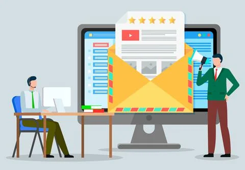 Developing client acquisition plans. Businessmen discuss search and customer Illustrazione stock