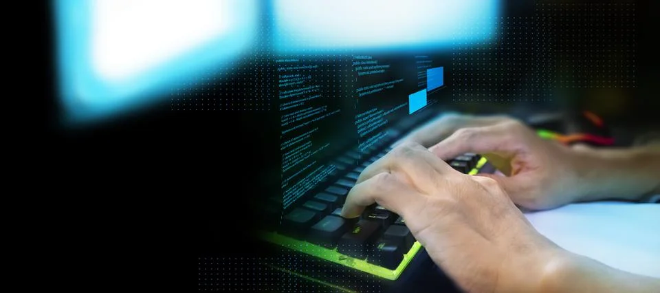 Developing computer code for system operations,programming professionals at.. 스톡 사진