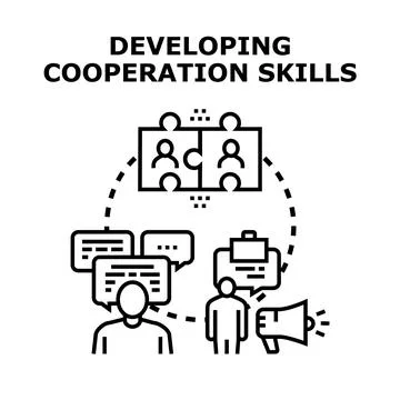 Developing cooperation skills for business teamwork success Stock Illustration