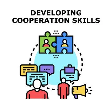 Developing cooperation skills for business teamwork success Stock Illustration