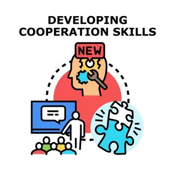 Developing cooperation skills training and teamwork concepts Stock Illustration