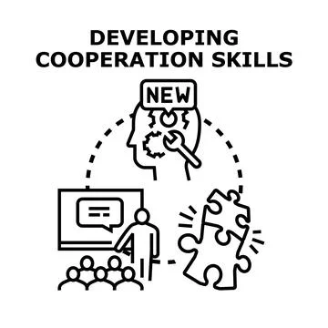 Developing cooperation skills training and teamwork concepts Stock Illustration