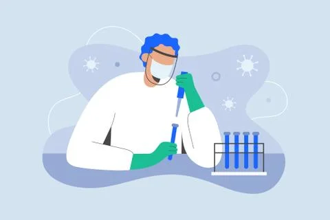 Developing coronavirus vaccine. Scientist working on Antiviral drug against Stock Illustration