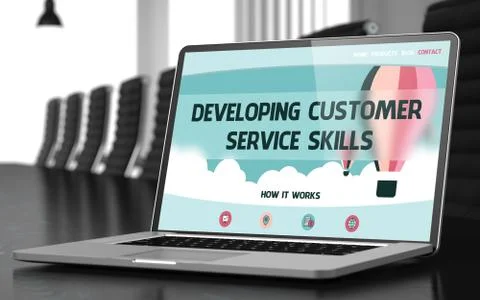 Developing Customer Service Skills Concept on Laptop Screen. 3D Illustration Stock Illustration