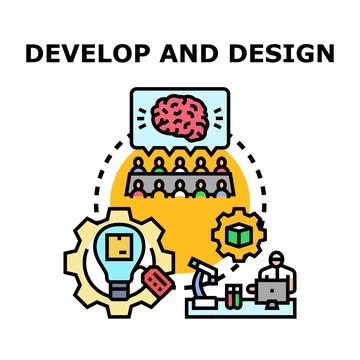 Developing designing innovating creating engineering new products Stock Illustration