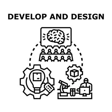 Developing designing innovating creating engineering new products Stock Illustration