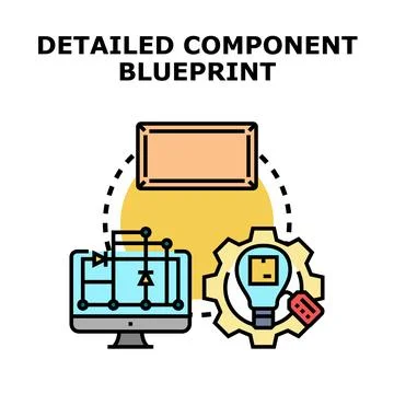 Developing detailed component blueprint for engineering process Illustrazione stock