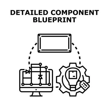 Developing detailed component blueprint for engineering process Stock Illustration
