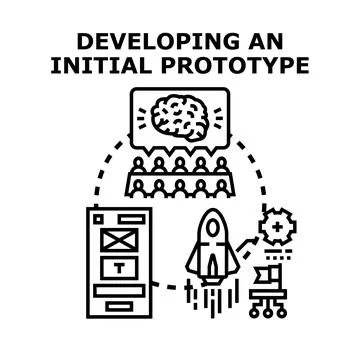 Developing initial prototype concept with team brainstorming and launch Ilustração Stock
